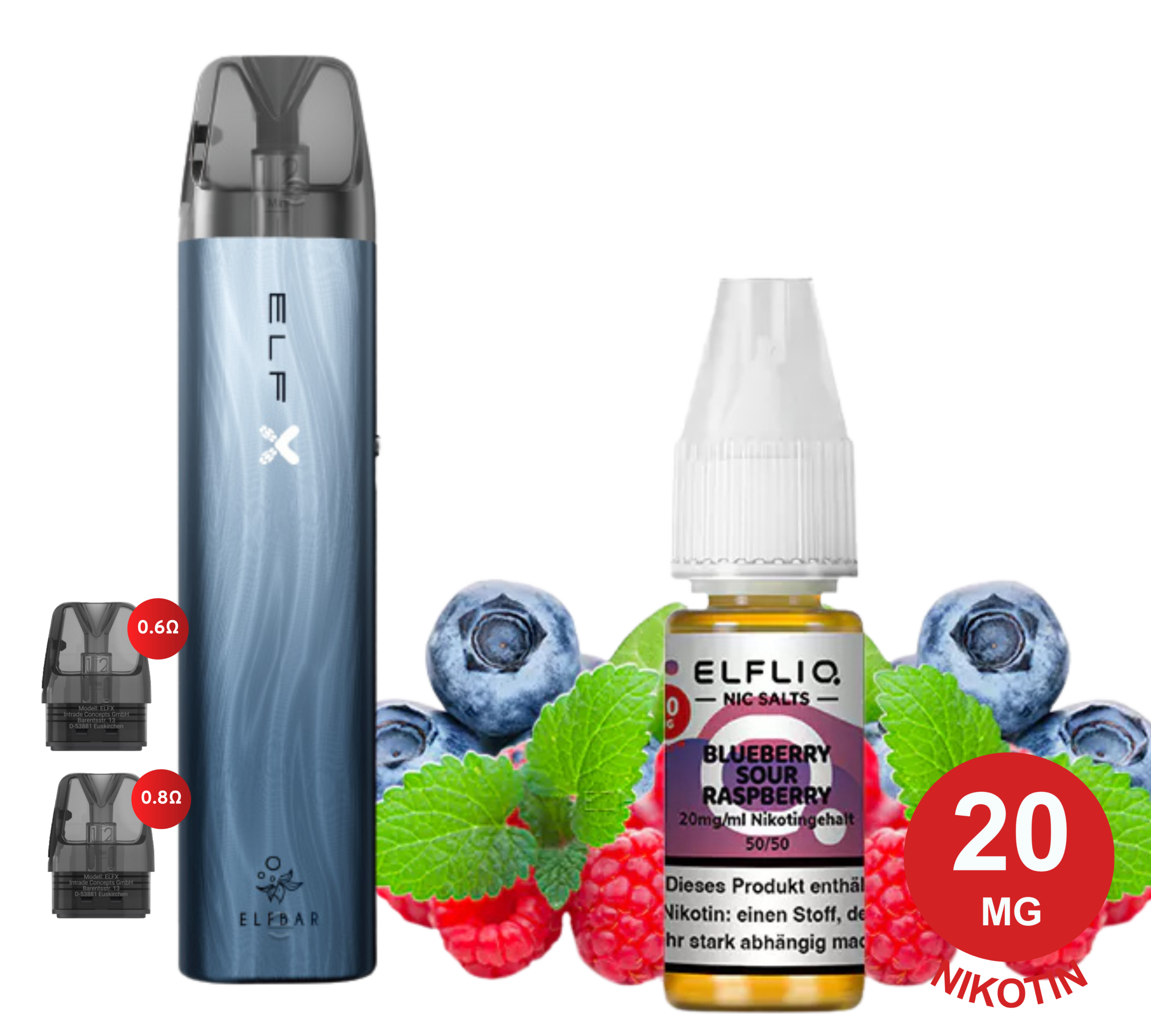 ELFX Vape Gerät mit ELFLIQ Flasche im Probierset