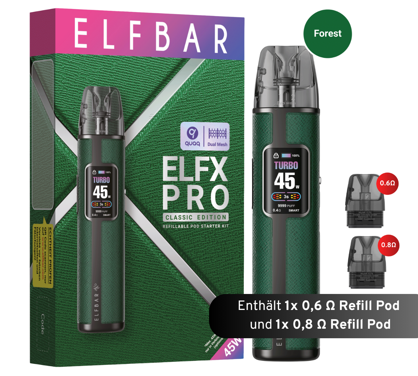 ELFBAR ELFX Pro Refill Kit - 1200mAh - Forest Green