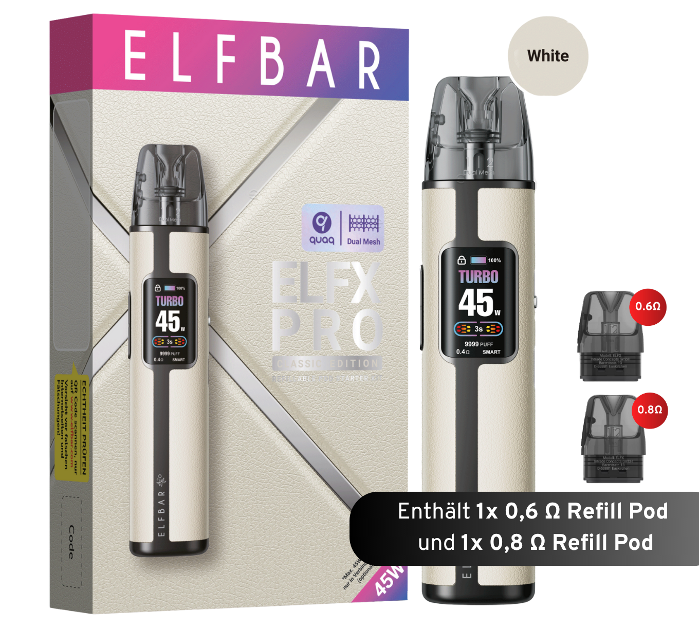 ELFBAR ELFX Pro Refill Kit - 1200mAh - White