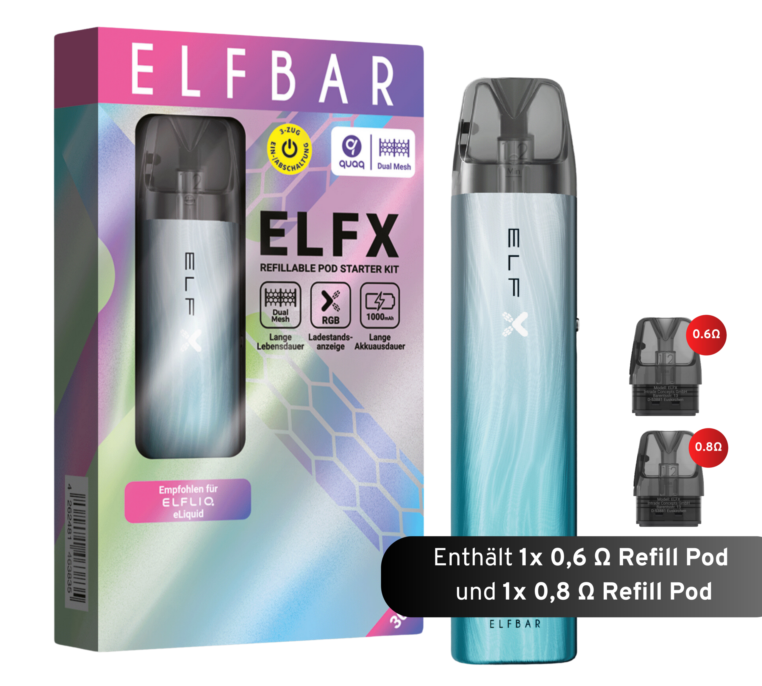 ELFBAR ELFX Probierset – Silver Blue & Apple Peach (20mg Nikotin)
