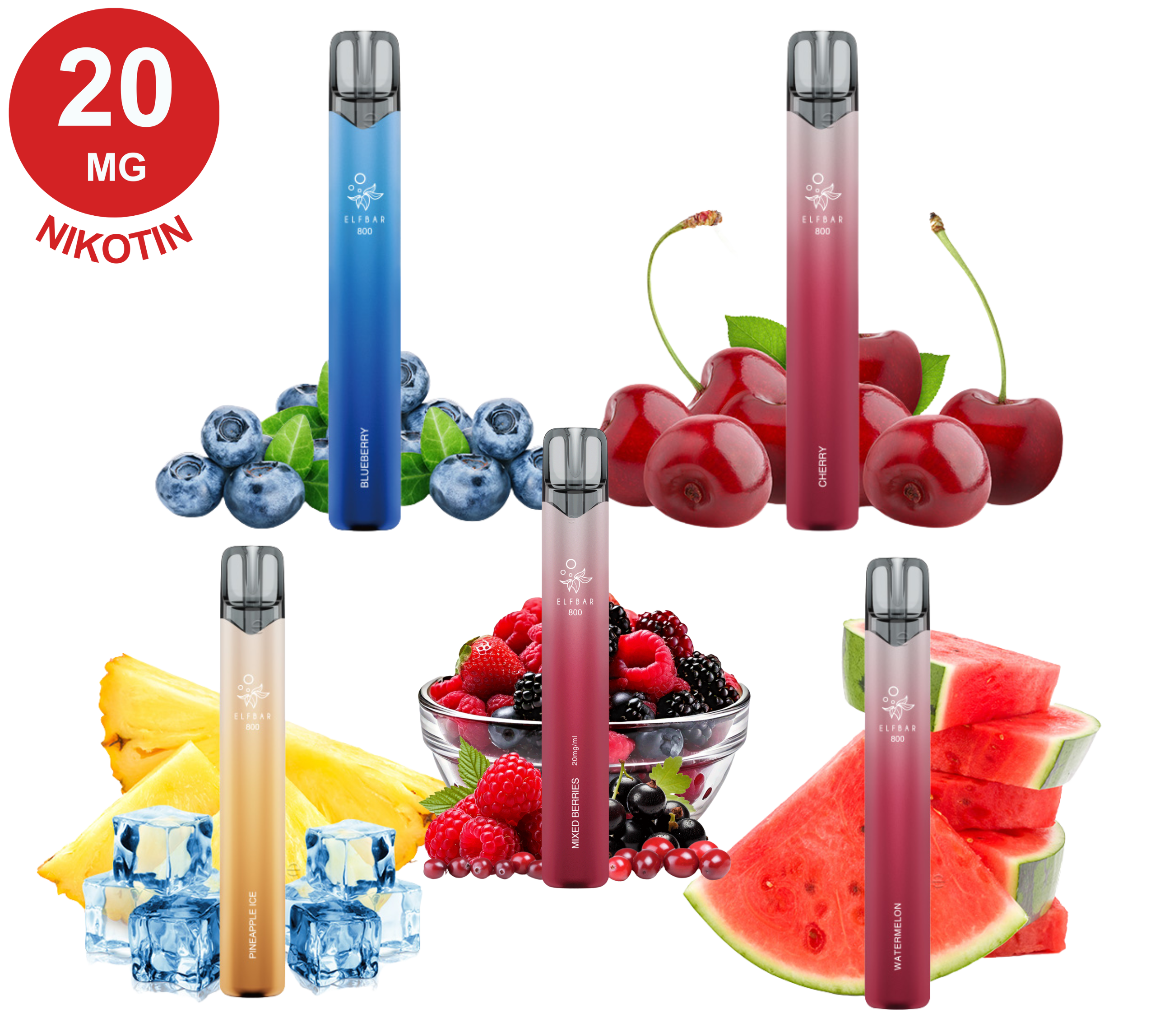 Elf bar 800 Probierset - 5 Sorten der Einweg Vape von Elfbar zum Probieren