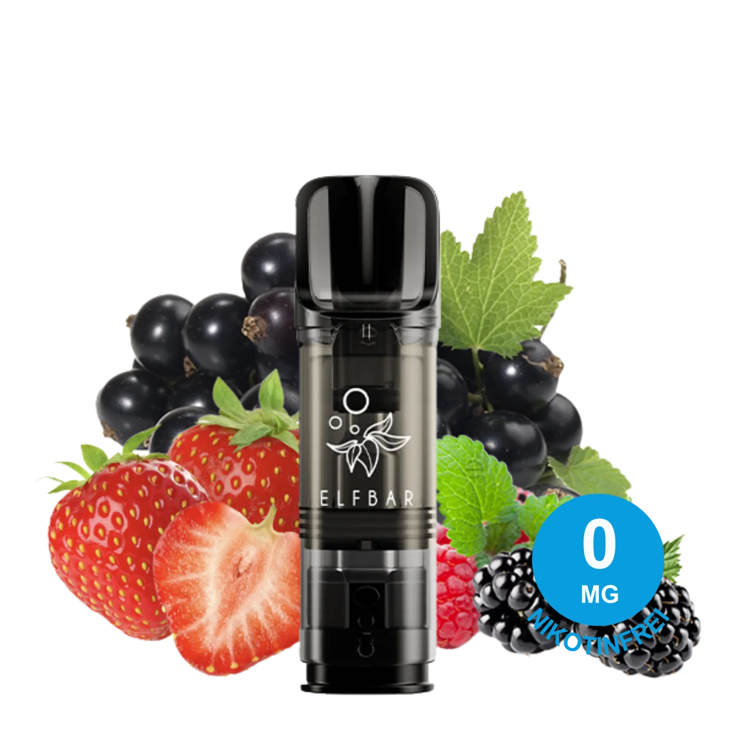 ELFBAR ELFA Pod – Mix Berries 0mg Nikotin (2er Pack) mit Erdbeeren, Brombeeren, Himbeeren und schwarzen Johannisbeeren mit grünen Blättern