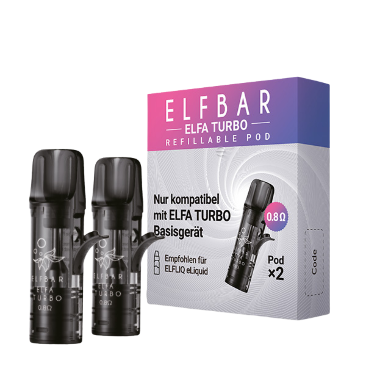 2x Elfbar ELFA Turbo Refillable Pod 1,1 Ω mit zwei nachfüllbaren Pods