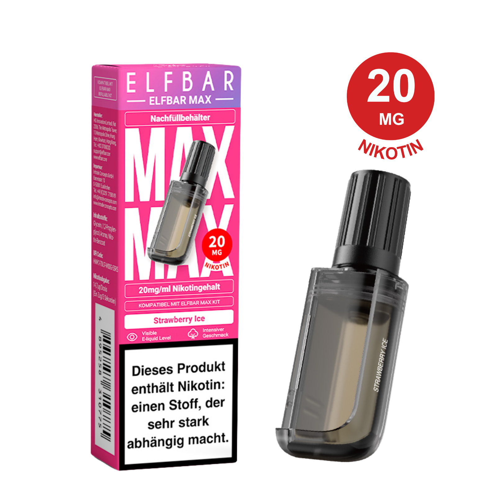 ELFBAR MAX Pod - Strawberry Ice 20mg Nikotingehalt