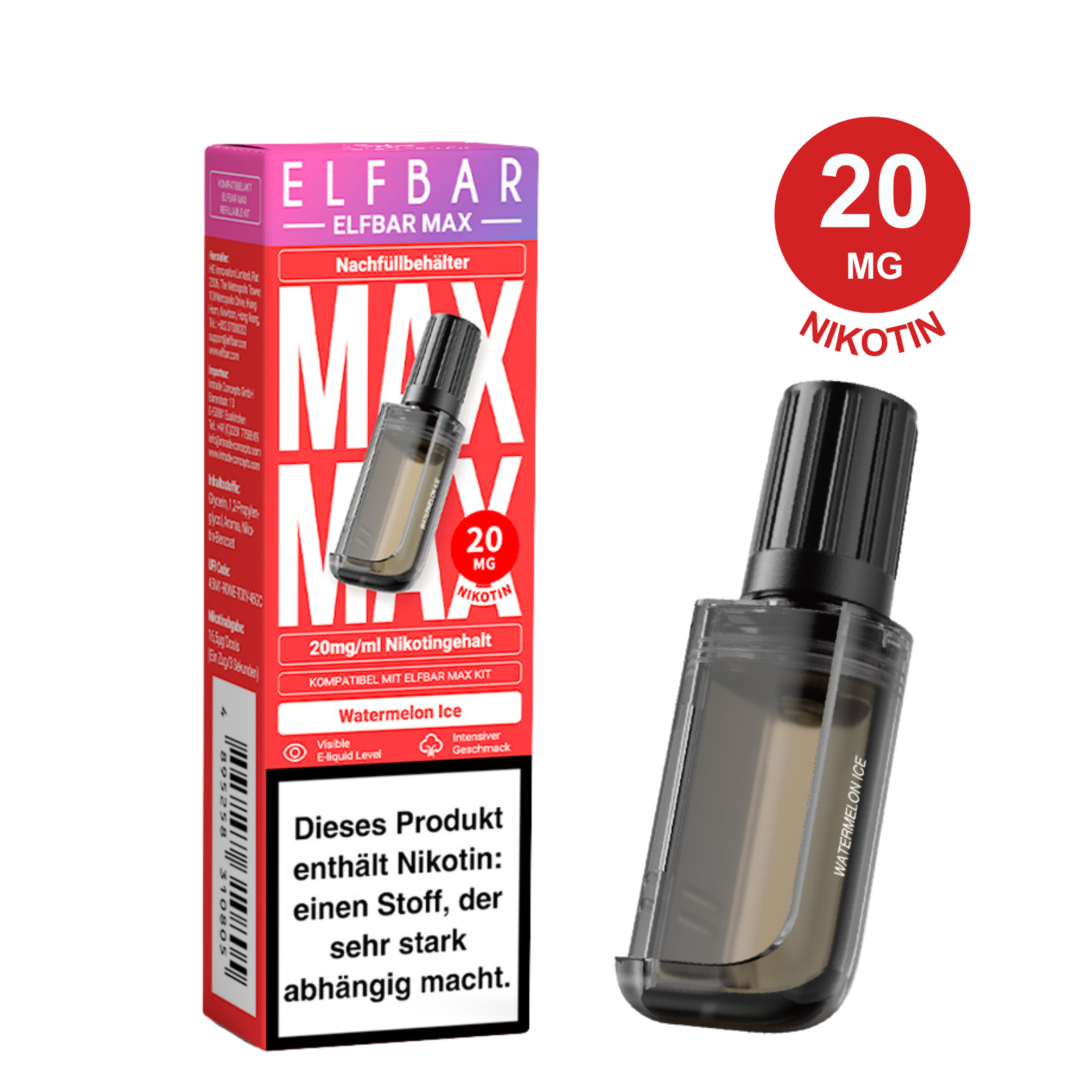 ELFBAR MAX Pod - Watermelon Ice 20mg Nikotingehalt