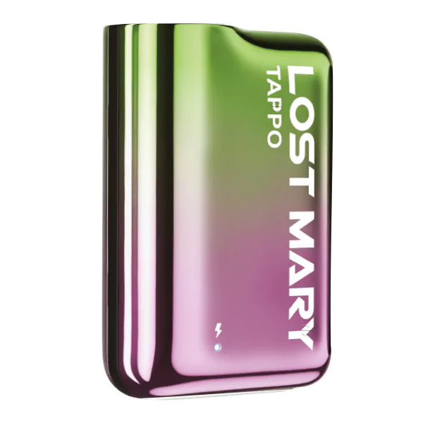 Kompaktes Lost Mary Basisgerät mit metallischem Farbverlauf in Grün-Pink, Marke „LOST MARY TAPPO“