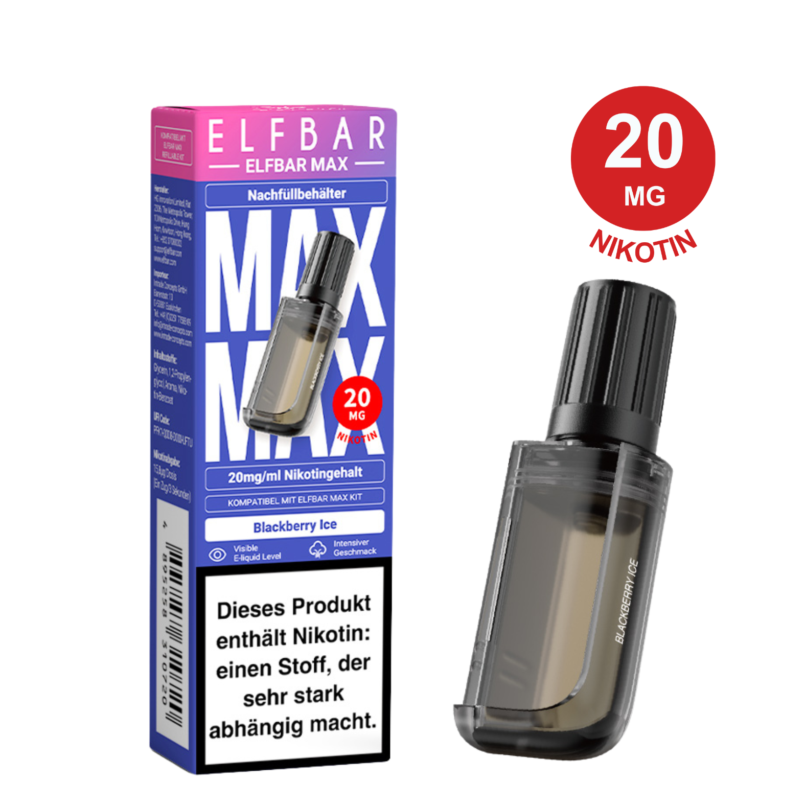 ELFBAR MAX Pod - Blackberry Ice 20mg Nikotingehalt