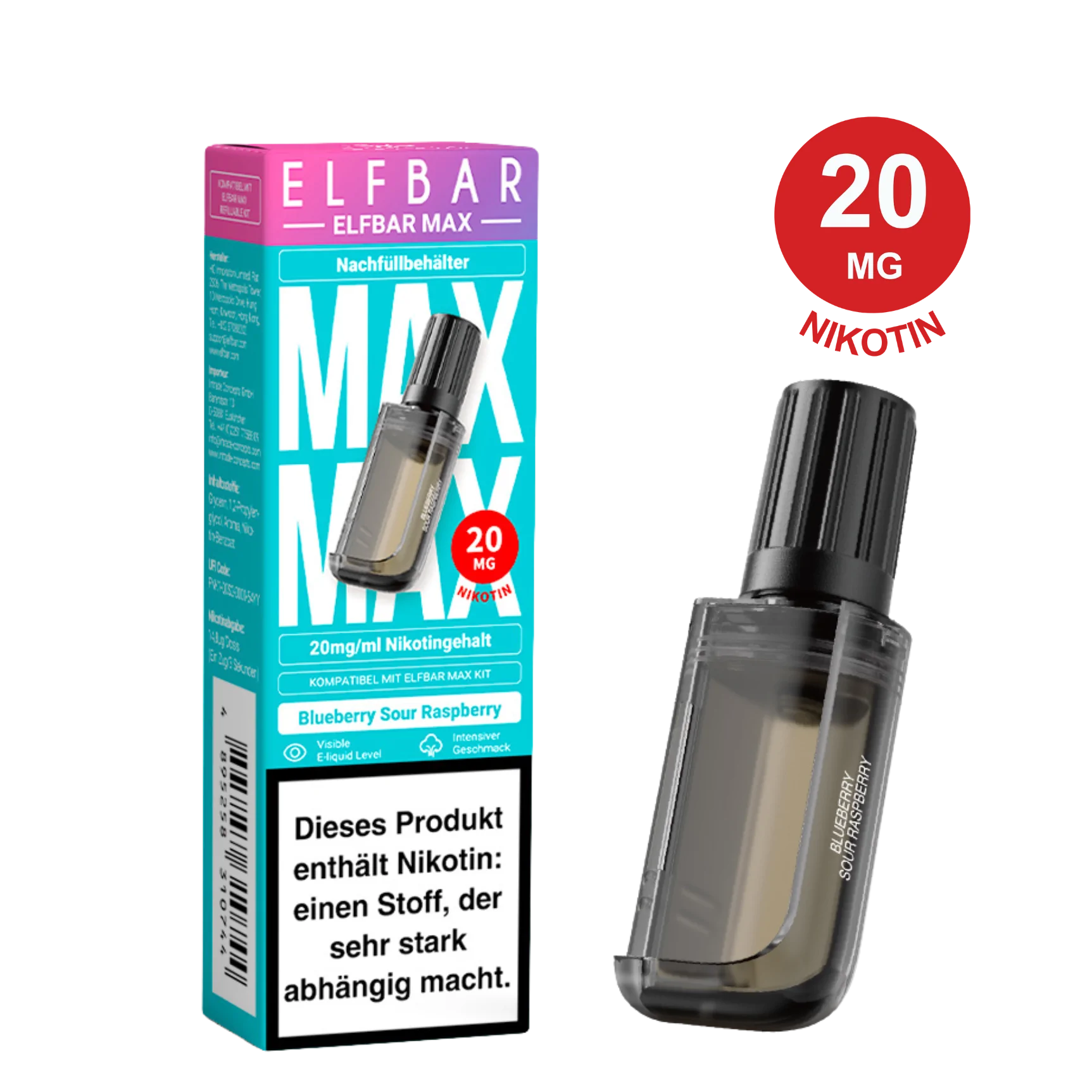 ELFBAR MAX Pod - Blueberry Sour Raspberry 20mg Nikotingehalt