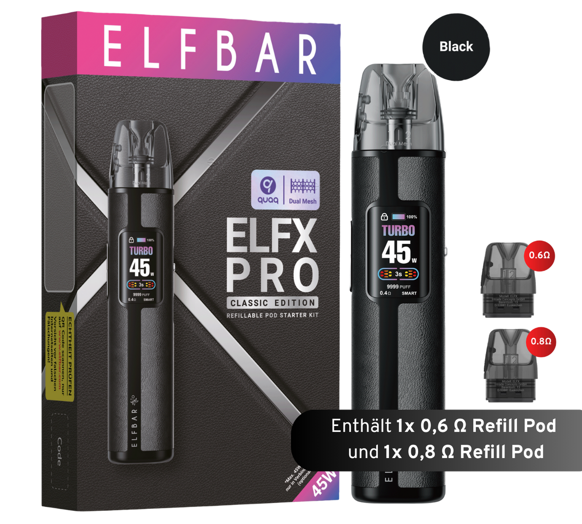ELFBAR ELFX Pro Refill Kit - 1200mAh - Black