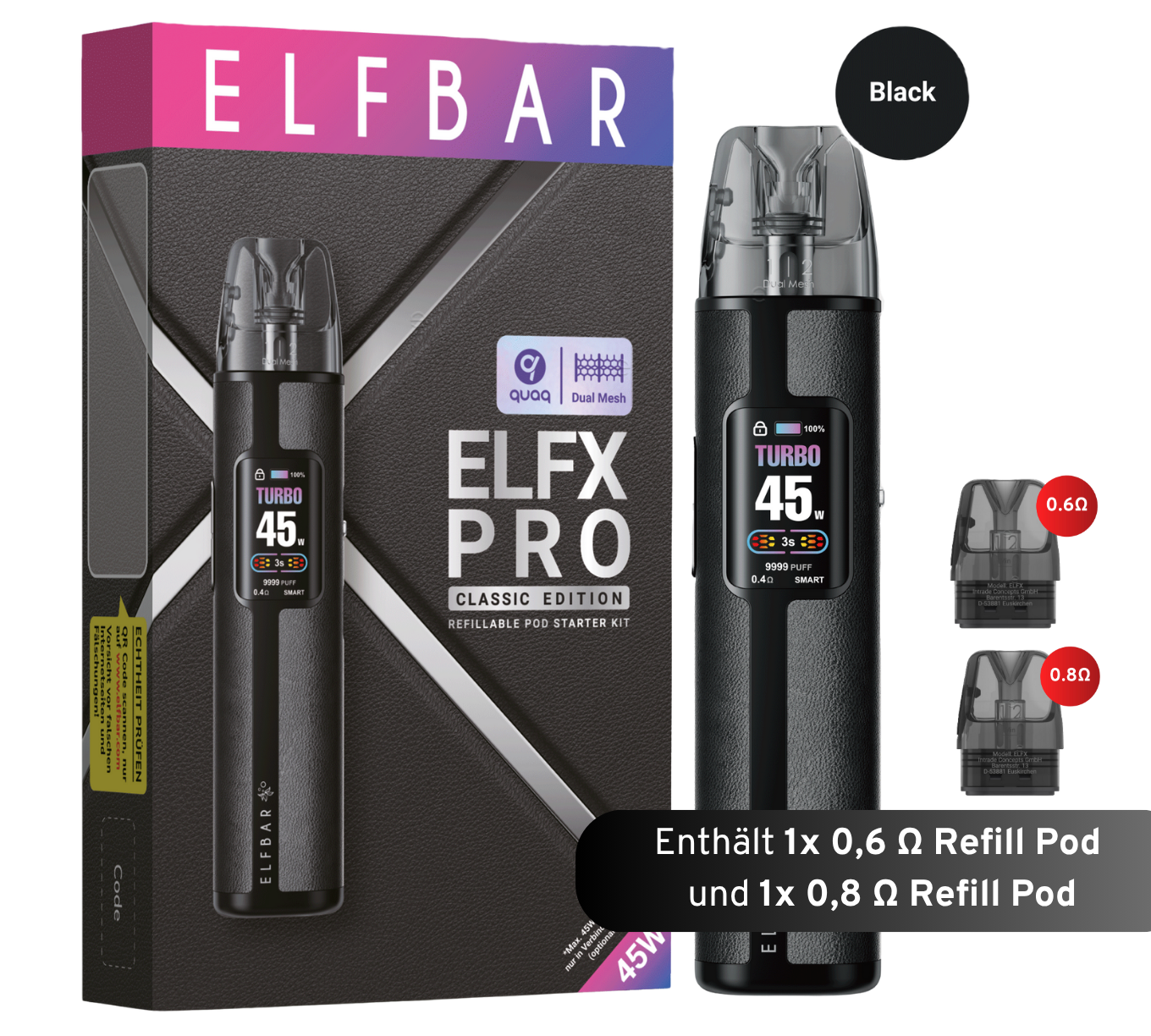 ELFBAR ELFX Pro Refill Kit - 1200mAh - Black