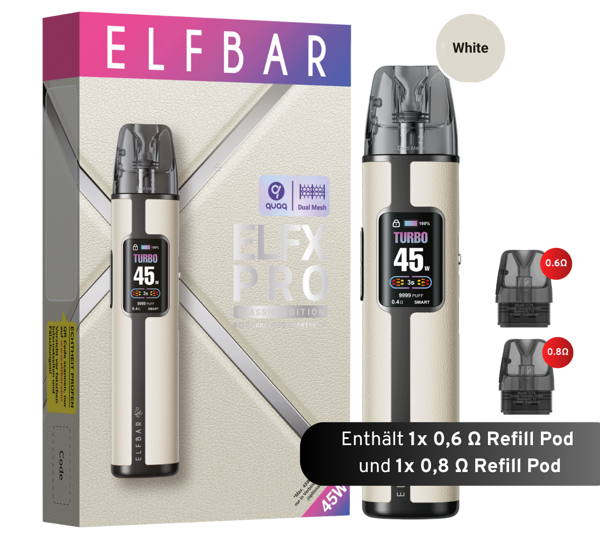 ELFBAR ELFX Pro Refill Kit - 1200mAh - White