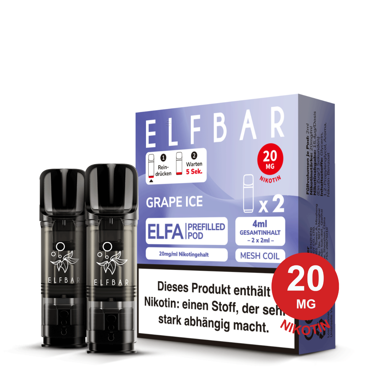 ELFBAR ELFA Pod – Grape Ice 20mg Nikotin (2er Pack)