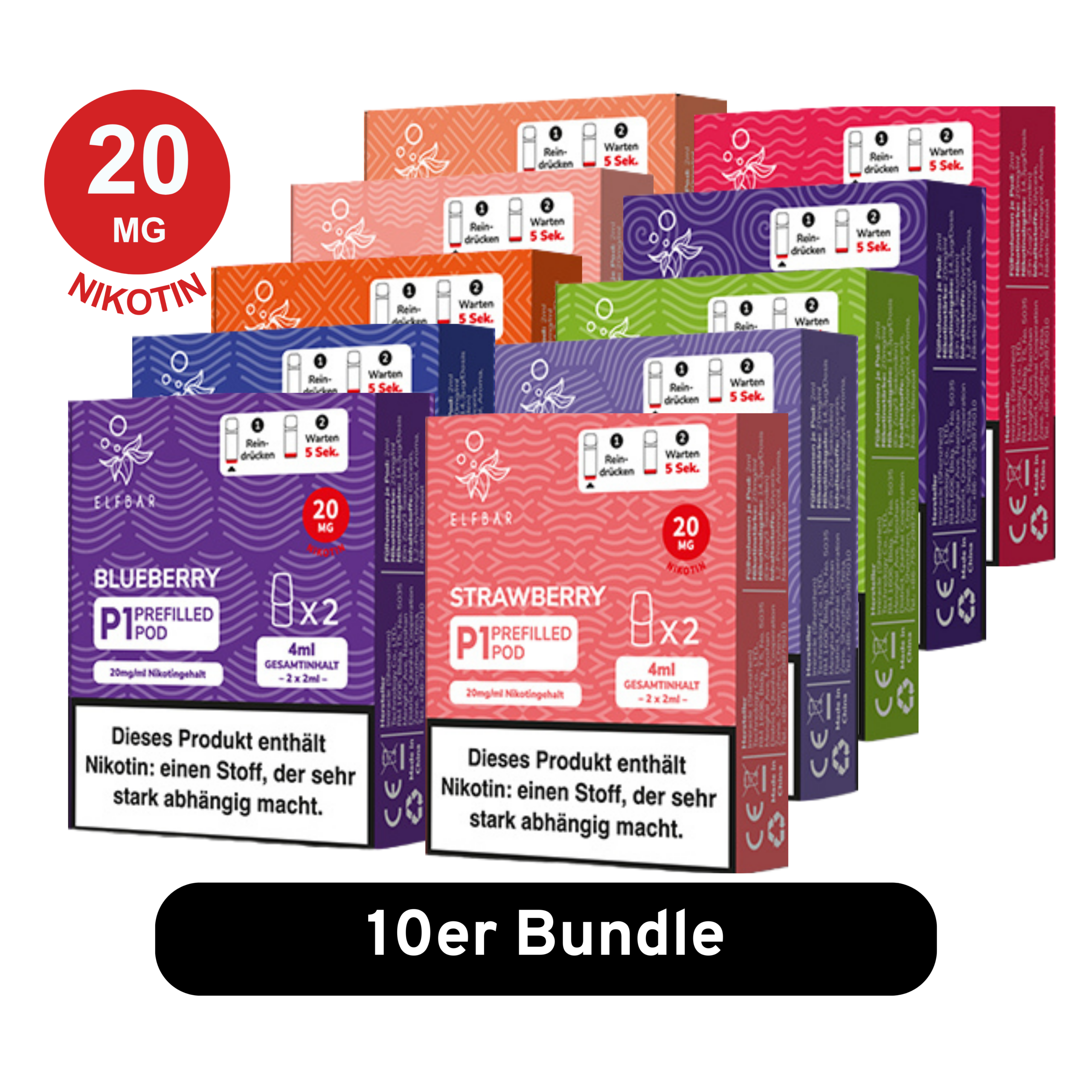 MATE500 10er Pod-Mix-Bundle: vorgefüllte Vape Pods, 20 mg Nikotinstärke, bunte Verpackung