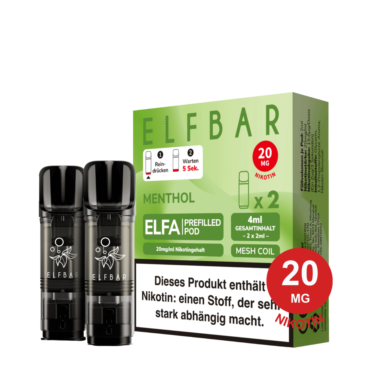 ELFBAR ELFA Pod – Menthol 20mg Nikotin (2er Pack)