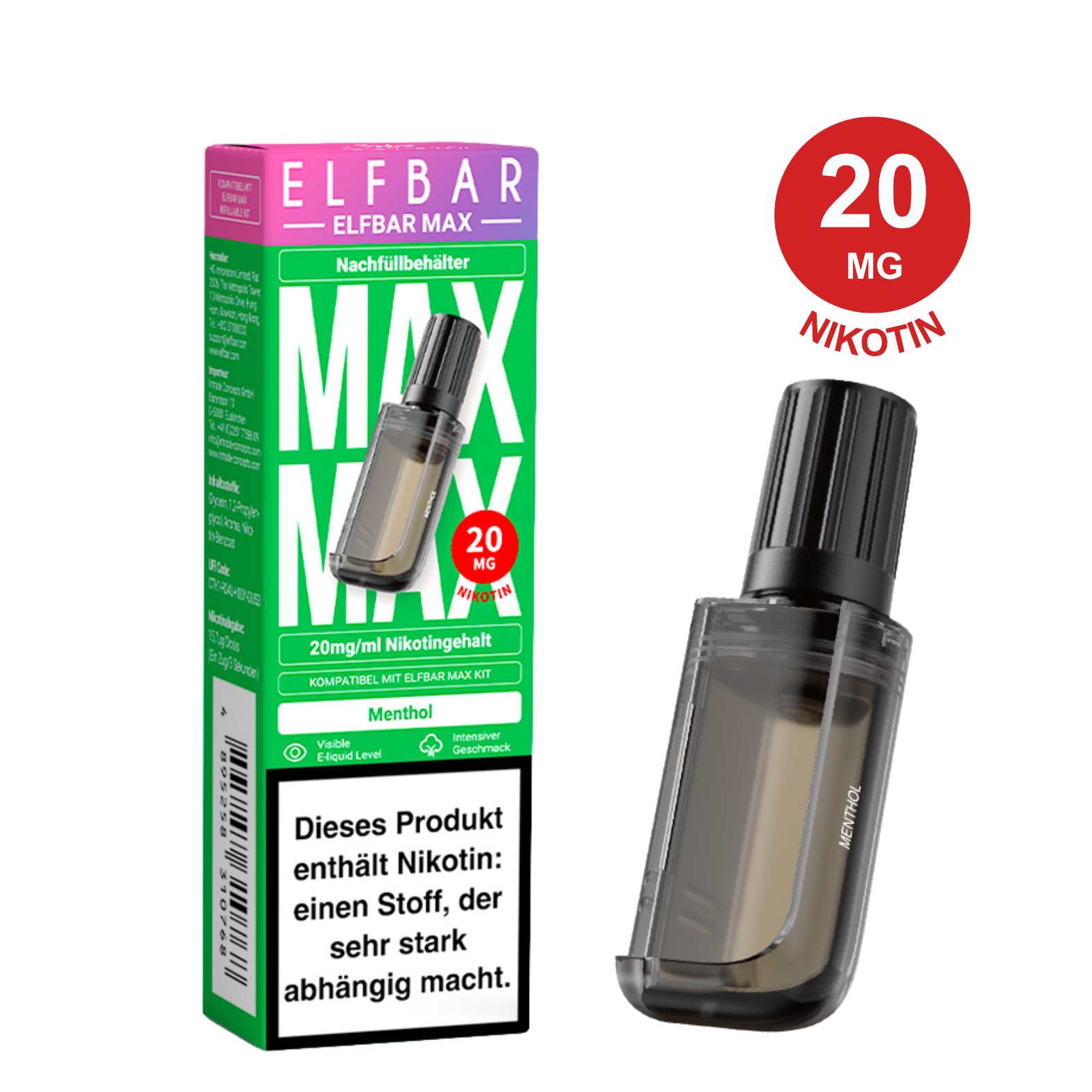 ELFBAR MAX Pod - Menthol 20mg Nikotingehalt