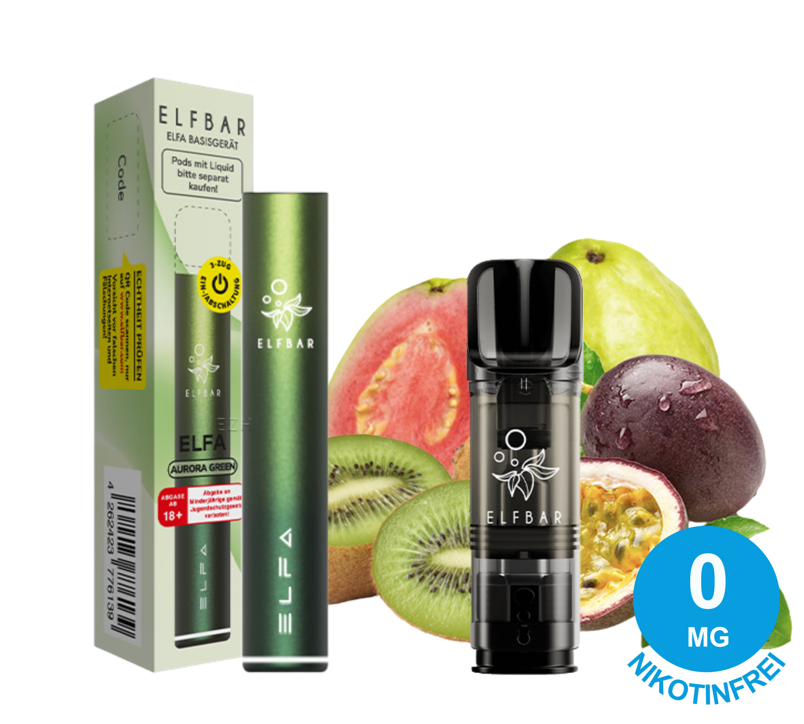 ELFBAR ELFA Probierset Nikotinfrei- Aurora Green & Kiwi Passion Fruit Guava (2er Pack)