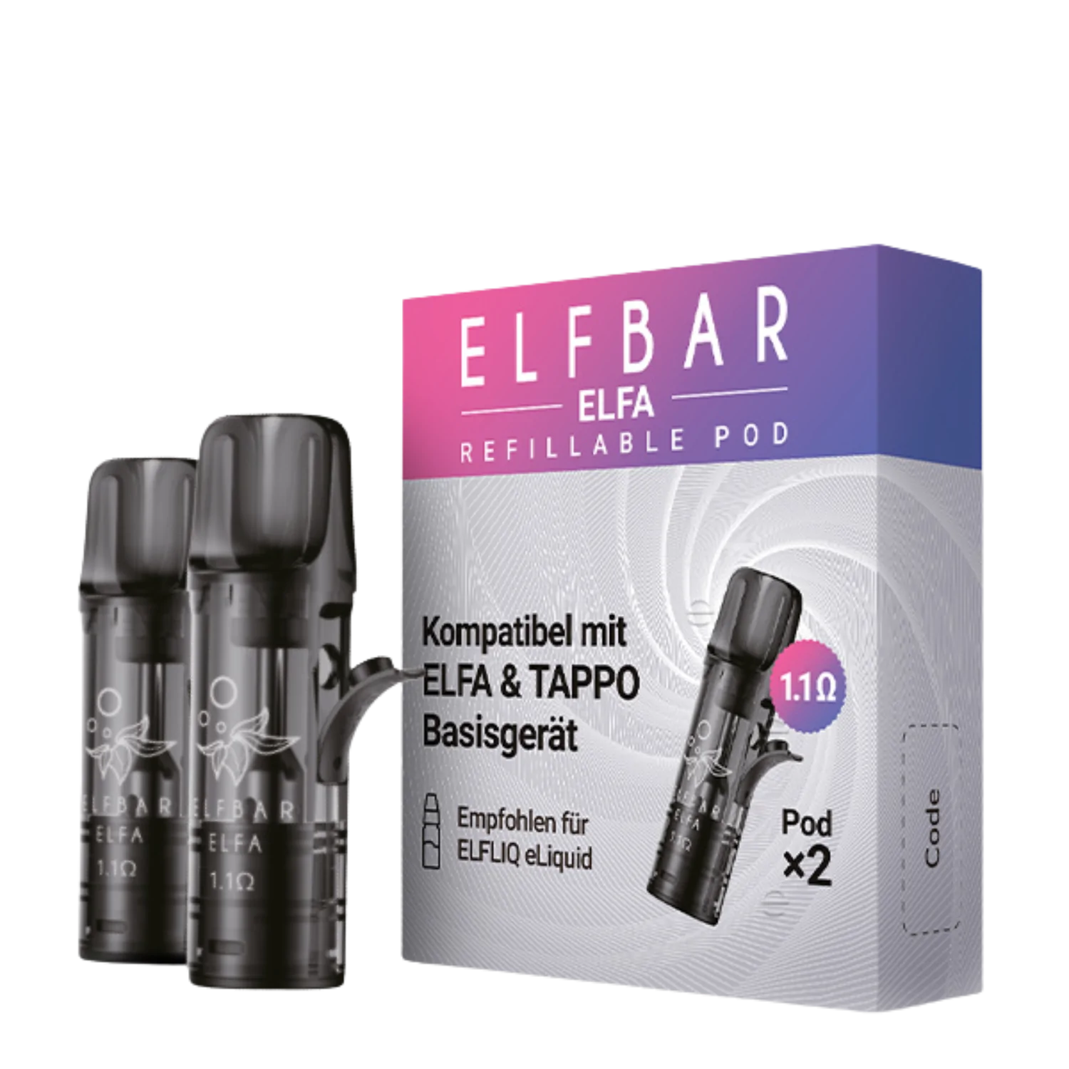 2x Elfbar ELFA Refillable Pod 1,1 Ω mit zwei nachfüllbaren Pods