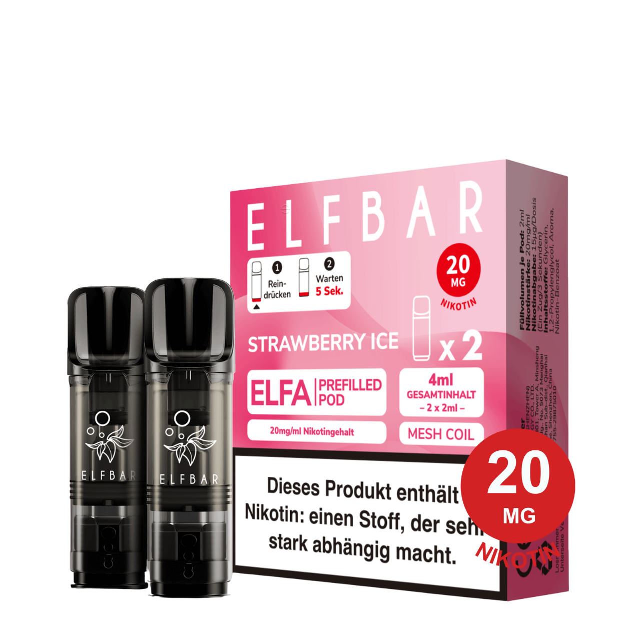 ELFBAR ELFA Pod – Strawberry Ice 20mg Nikotin (2er Pack)